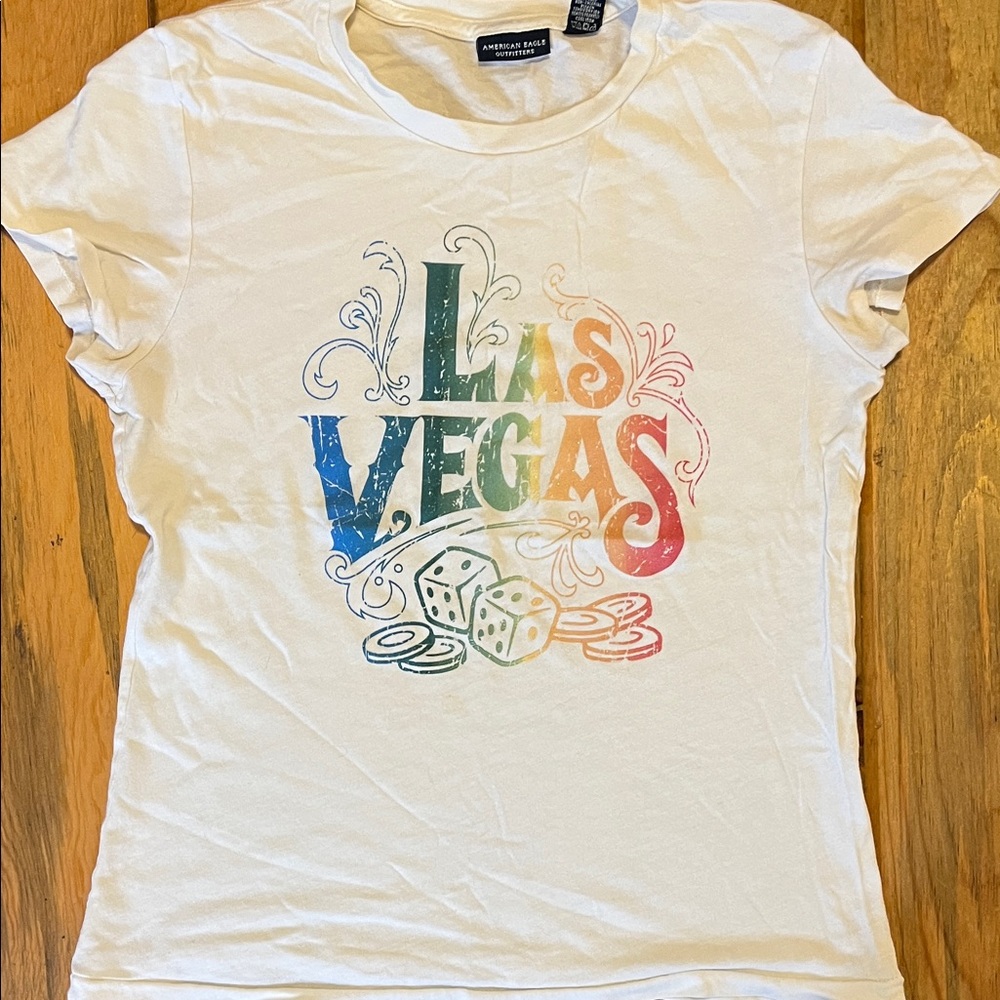 American Eagle Outfitters White Las Vegas Rainbow Graphic Tee